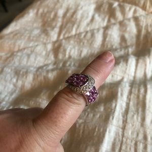 White gold pink Safire/ diamond size 7 ring